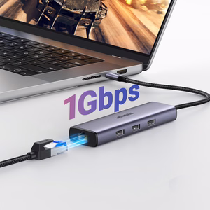 Ugreen CM512 15598 6in1 šakotuvas USB-C - 3x USB-A 3.0 / HDMI / RJ45 / USB-C PD - pilkas