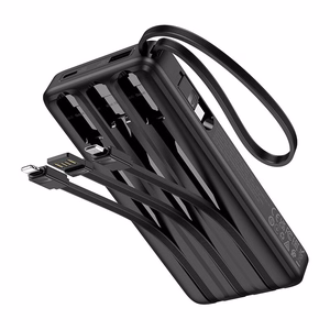 Išorinė baterija Hoco 10000 mAh 2A su keturiais integruotais laidais USB A + USB C + Lightning + Micro USB J146 juoda