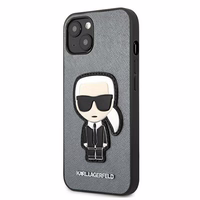 KARL LAGERFELD KLHCP13SOKPG IPHONE 13 MINI 5.4 "sidabrinis/sidabrinis dėklas SAFFIANO IKONIK KARL`S PATCH
