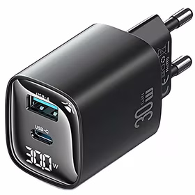 USAMS Tinklo įkroviklis CC229 30W GaN USB-C/USB-A Fast Charging XC Series juodas CC229TC01