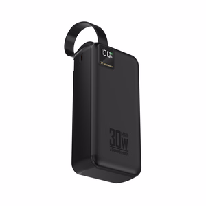 Wozinsky W8-W 30000 mAh 30W išorinė baterija, 2x USB-A, USB-C, su žibintuvėliu, juoda
