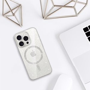 Blizgantis magnetinis dėklas telefonui Iphone 16e permatomas