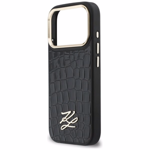 Karl Lagerfeld Croco KL Script Logo MagSafe Dėklas for iPhone 17 Pro Max - juodas