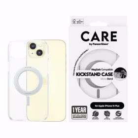 CARE by PanzerGlass dėklas telefonui su stovu MagSafe iPhone 15 Plus - sidabrinis