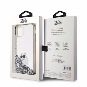 Karl Lagerfeld Liquid Glitter Choupette dėklas telefonui iPhone 11 / Xr - permatomas