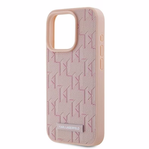 Karl Lagerfeld odinis Monogram Metal Logo dėklas telefonui iPhone 15 Pro - rožinis