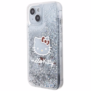 Hello Kitty Liquid Glitter Charms Kitty Head dėklas telefonui iPhone 15 - sidabrinis