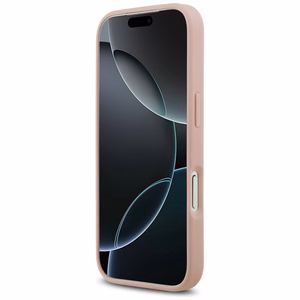 Guess dėklas telefonui iPhone 17 Pro su krištolinio trikampio logotipu - rožinis