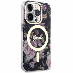 Guess GUHMP14LHCFWSK iPhone 14 Pro 6.1" juodas/juodas kietas dėklas Gėlės MagSafe