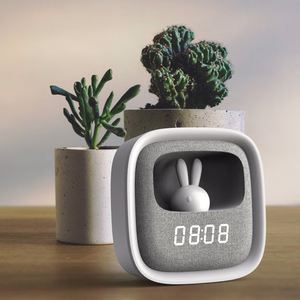 Alarm clock with LED Bunny night light PURE FNL-06 AURORA baltas square Forever Light