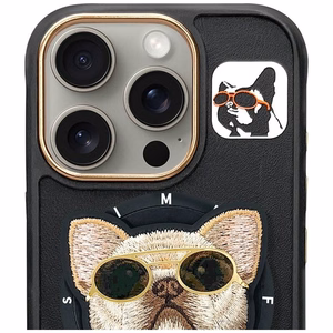 Nimmy Glasses Šaunus šuo Magnetinis dėklas telefonui iPhone 16 Pro - juodas