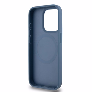 DKNY Odinis monogramos rašto metalinis logotipas Magnetinis dėklas iPhone 15 Pro - mėlyna