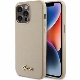 Guess Blizgantis blizgus užrašas dėklas iPhone 15 Pro - auksinis