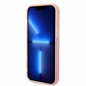 Guess GUHMP14SHTCMP iPhone 14 6.1" rožinis kietas dėklas su auksiniu kontūru, permatomas, magnetinis (MagSafe)