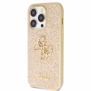 Guess GUHCP14LHG4SGD dėklas telefonui iPhone 14 Pro – auksinis Blizgus Script Big 4G