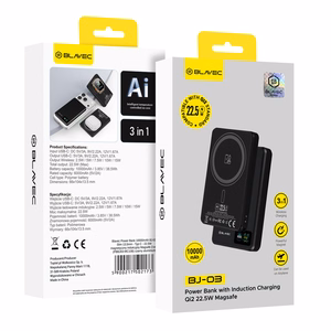 Blavec išorinė baterija 10000mAh BJ-03 Slim 13,5mm - Type C - 22,5W magnetinė Magsafe 3 in 1 (PBBJ03-MC10B) juoda aliuminis