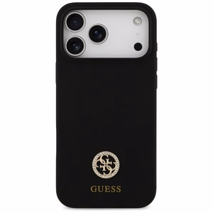 Guess Silikoninis Logo Strass 4G MagSafe Dėklas for iPhone 17 Pro Max - juodas