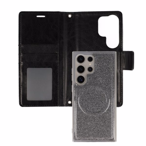 Glitter Magsafe knygos stiliaus dėklas Samsung Galaxy S23 Plus juodas