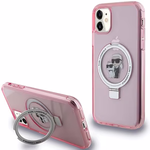 Karl Lagerfeld Magnetinis dėklas telefonui su žiediniu stovu Karl&Choupette MagSafe iPhone 11 / Xr - rožinė