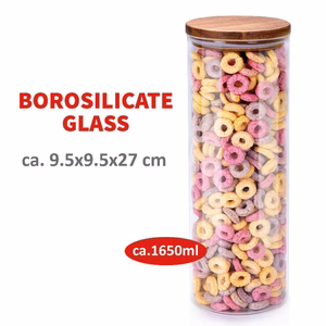 Alpina borosilikatinio stiklo indas biriems produktams su akacijos medienos dangčiu, 1650 ml