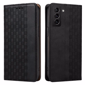 Magnetinis dėklas telefonui Samsung Galaxy S22+ (S22 Plus) su dirželiu, pinigine ir mažu pakabuku - juodas