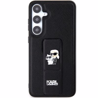 Karl Lagerfeld Gripstand Saffiano Karl&Choupette Pins dėklas telefonui Samsung Galaxy S24+ - juodas