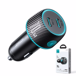 2x USB-C 70W automobilinis įkroviklis su LED apšvietimu Joyroom JR-CCN02 - juodas