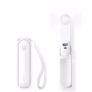 Jisulife Life8 Plus nešiojamasis rankinis USB ventiliatorius su išorinės baterijos funkcija ir žibintuvėliu, 4500 mAh, baltas