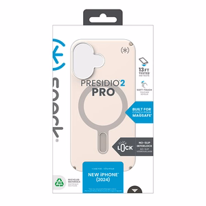 Speck Presidio2 Pro dėklas su MagSafe ir ClickLock, skirtas iPhone 16, „Bleached Bone/Heirloom Gold“