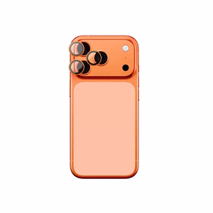 AmazingThing objektyvo stiklas iPhone 17 Pro / Pro Max – su oranžiniu rėmeliu