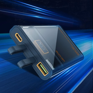 WEKOME WP-323 Vanguard Series išorinė baterija, 10000 mAh, PD 20 W + QC 22,5 W, su integruotais USB-C ir Lightning laidais, juoda ir skaidri