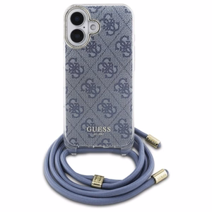 Guess Crossbody Cord 4G Print dėklas su dirželiu iPhone 16 - mėlynas