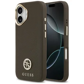 GUESS dėklas telefonui IPHONE 17, suderinamas su MagSafe GUHMP17SPGCRMDEW (PU W/ Grained Strass Logo) rudas