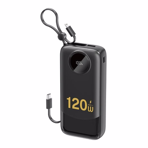 Dudao K13Pro 20000mAh išorinė baterija su įmontuotu kabeliu - juoda