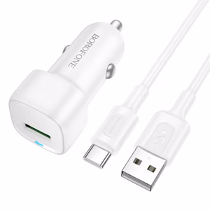 "Borofone" automobilinis įkroviklis BZ34 Cloud - USB - QC 3.0 18W su C tipo USB kabeliu, baltos spalvos