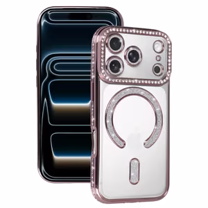 Bling Magsafe rožinis dėklas telefonui iPhone 17 Pro