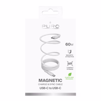 Puro magnetinis USB-C - USB-C 60W USB 3.2 (20 Gbps) 1m magnetinis kabelis - baltas