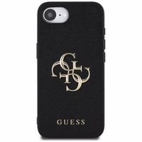 Guess PU Grained 4G Metal Logo dėklas telefonui iPhone 16e - juodas
