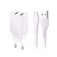 Įkroviklis Awei C15T-EU 10W 2xUSB-A + USB-A to USB-C cable 1.0m baltas
