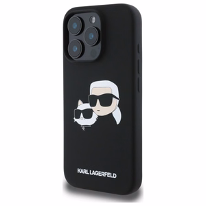 Karl Lagerfeld silikoninis Magnetinis dėklas telefonui iPhone 16 Pro Max su galvų atvaizdais - juodas