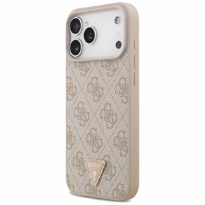 Guess Leather 4G Triangle Strass MagSafe dėklas, skirtas iPhone 17 Pro Max / 18 Pro Max – rožinis