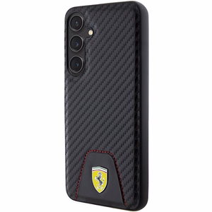 Ferrari Carbon Stitched Bottom dėklas telefonui Samsung Galaxy S24+ - juodas