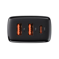 Įkroviklis Baseus Compact Quick Charger, 2xUSB, USB-C, PD, 3A, 30W (juodas)