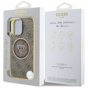 Guess IML Metal Glitter 4G Circle Triangle Magnetinis dėklas telefonui iPhone 16 Pro Max - rudas