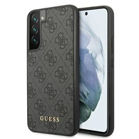 Guess GUHCS22SG4GFGR S22 S901 pilkas kietas dėklas 4G Metal Gold Logo