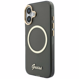 Guess IML Script Metal MagSafe Dėklas for iPhone 17 - juodas