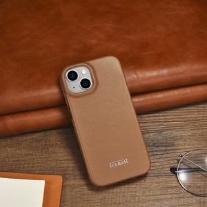 iCarer CE Premium odinis folio dėklas iPhone 14 Plus su MagSafe magnetiniu flipu - brūdas