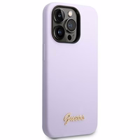 Guess GUHCP14XSLSMU iPhone 14 Pro Max 6.7" violetinis kietasis dėklas silikoninis Vintage Gold Logo