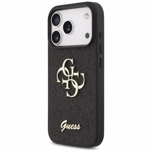 Guess PU Fixed Glitter 4G Metal Logo dėklas Apple iPhone 18 Pro, juodas