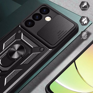 Hybrid Armor Camshield šarvuotas dėklas telefonui Samsung Galaxy S24+ su kameros dangteliu - juodas